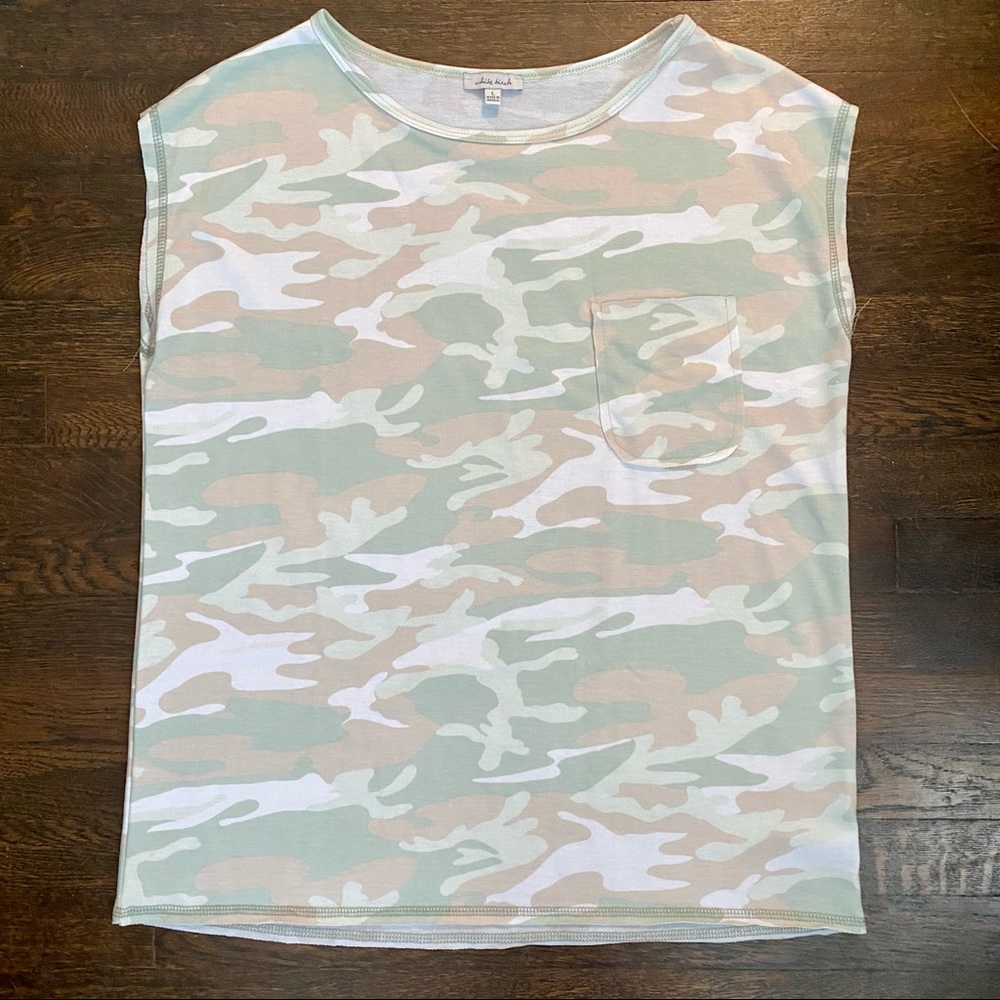 White Birch large camo sleeveless pocket shirt